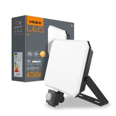 LED прожектор VIDEX F3 50W 5000K з датчиком руху 220V Black 263300 фото