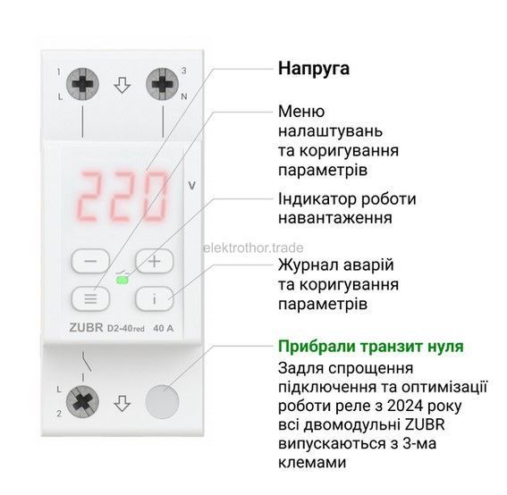 Реле напруги однофазне на 2 модулі ZUBR D2-32 red 935582 фото